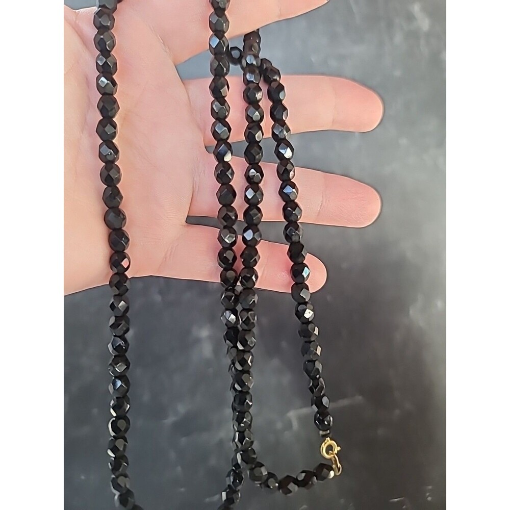 Black Glass Beaded Necklace Vintage Costume Jewelry